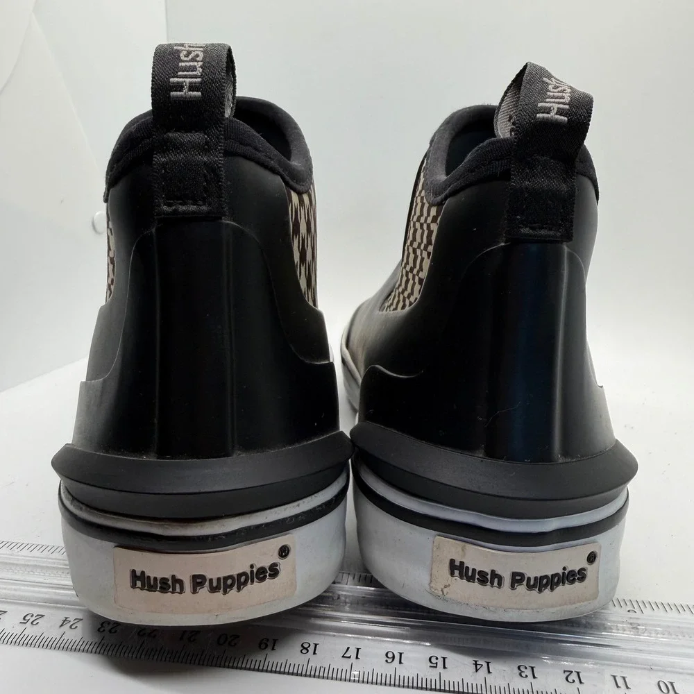 Hush Puppies Rain‎ Check Black Houndstooth Rubber Rain Boots HW06730-002 Mens 6
